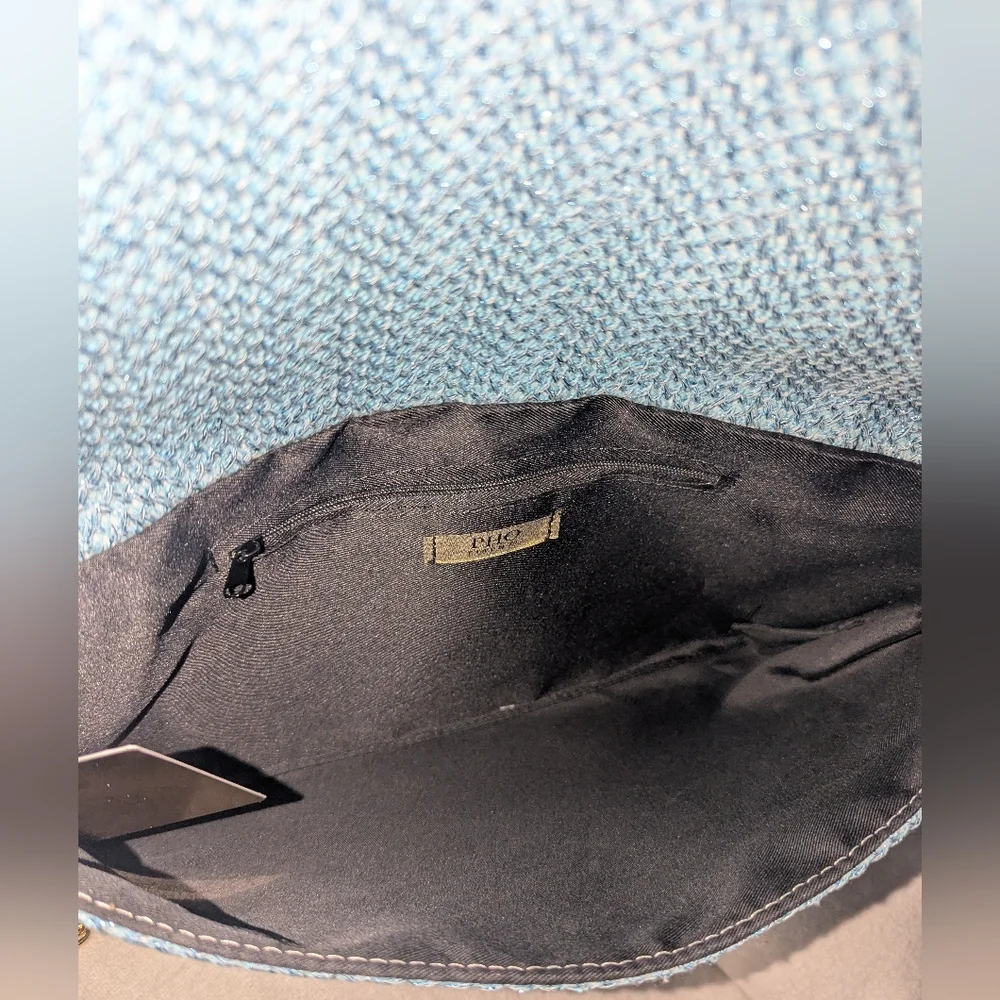 PHO Firenze Blue and Gold Chain Women's  envelope style bag.